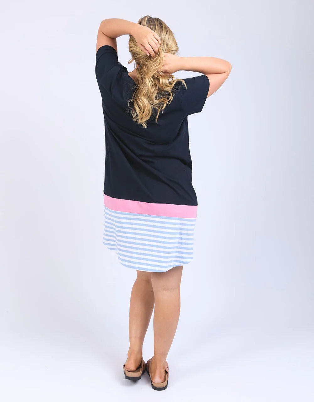 Draw The Line Tee Dress | Navy and White