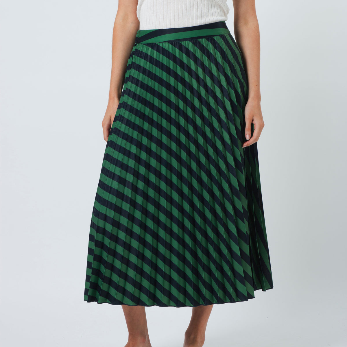 Bridget Skirt - Navy & Green Stripe