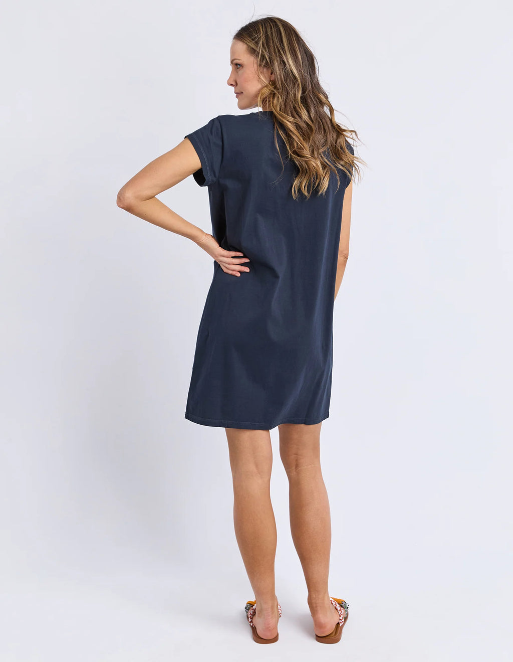 Signature Embroidery Tee Dress-Navy