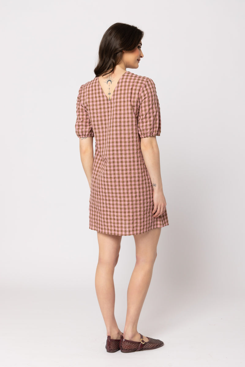 Fun Shift Dress-Chestnut Check