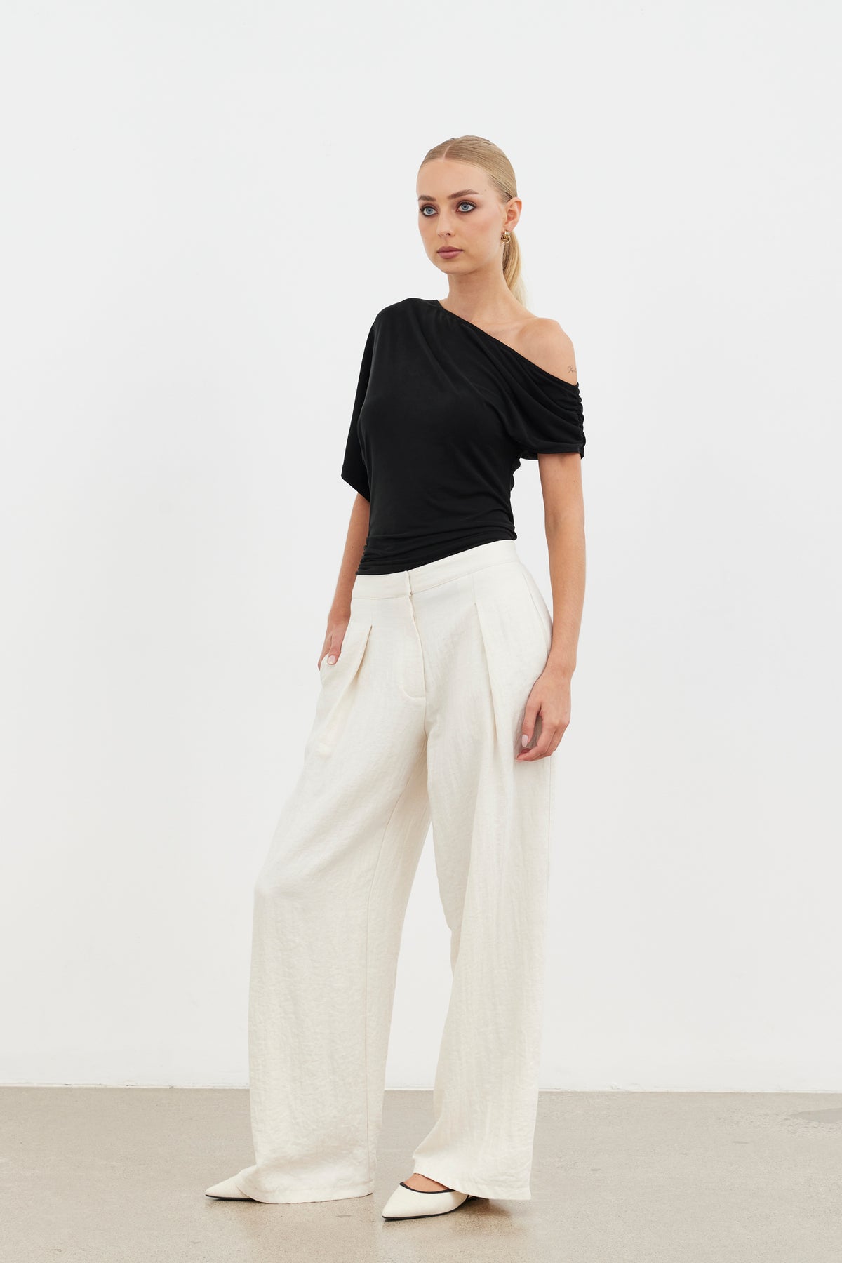 Zena Wide Leg Pant-Ecru