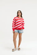 Nora Crew-Cherry & Blush Stripe