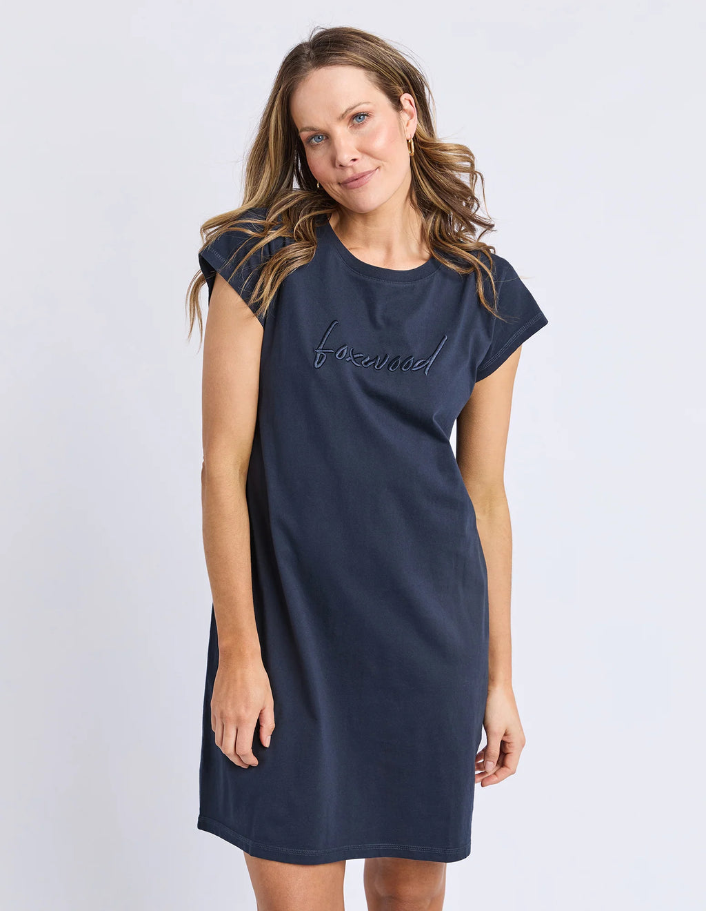 Signature Embroidery Tee Dress-Navy