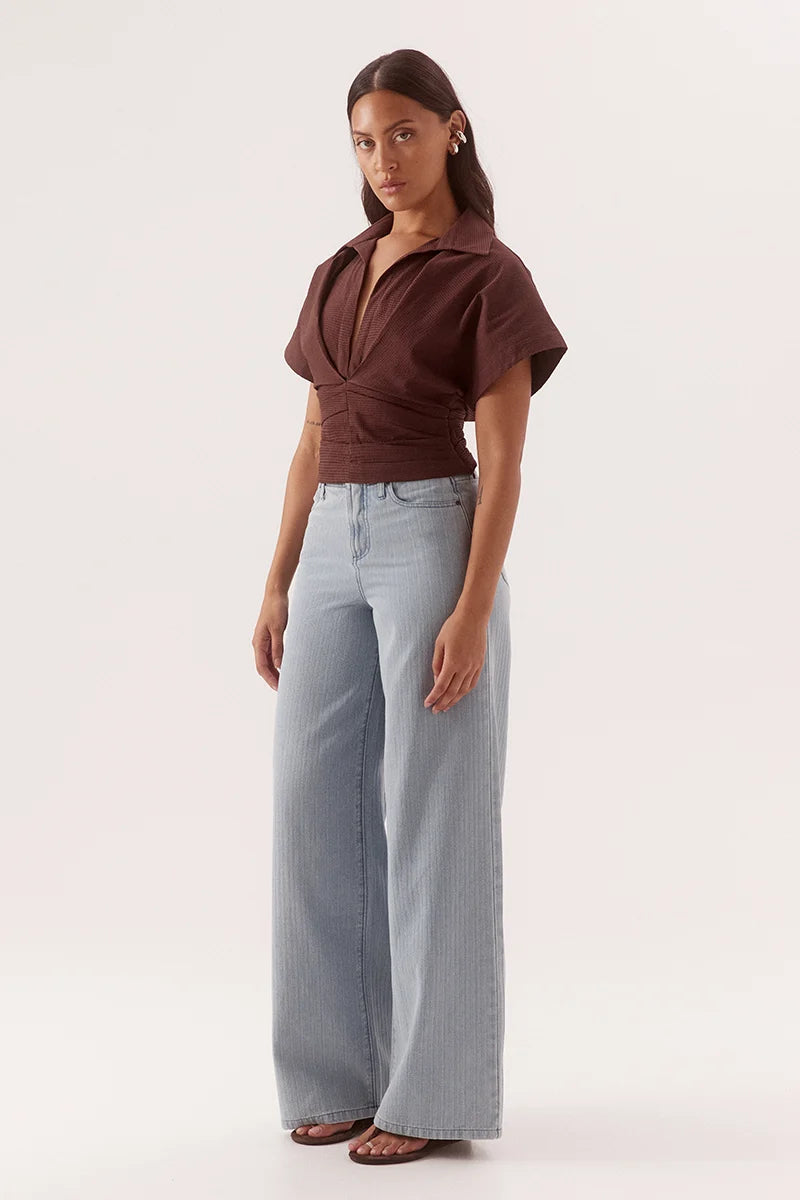 Lyra Crop Shirt-Chocolate