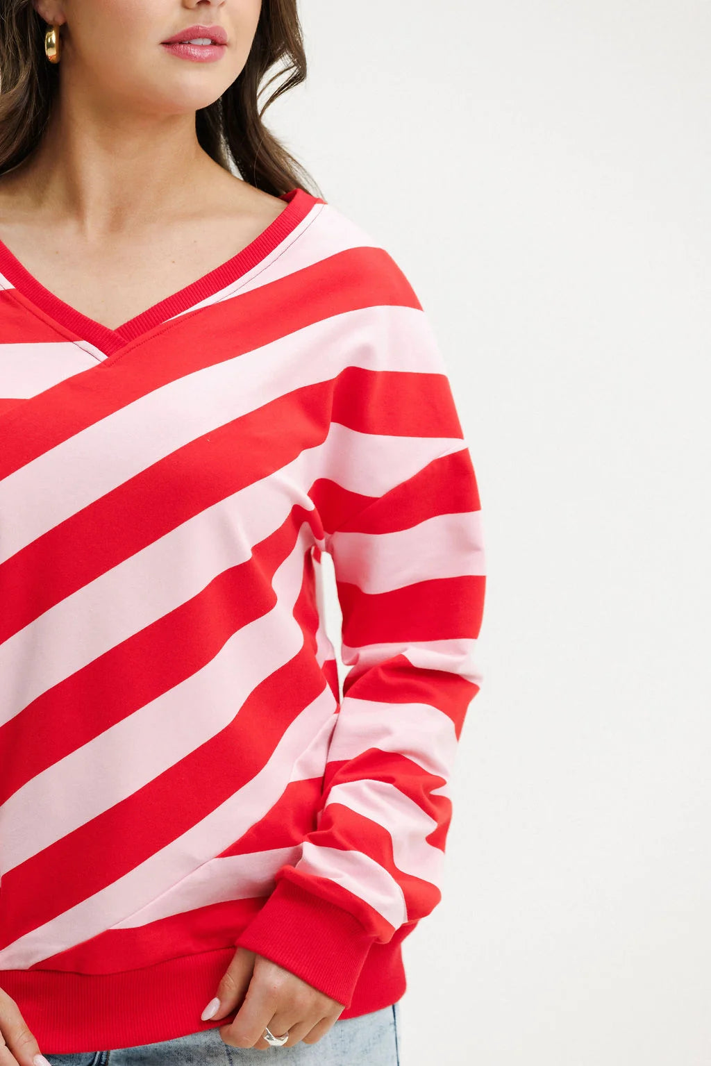 Nora Crew-Cherry & Blush Stripe