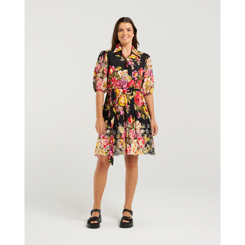 Marina Dress- Hibiscus Print, Black