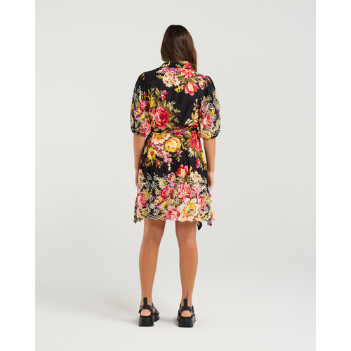 Marina Dress- Hibiscus Print, Black