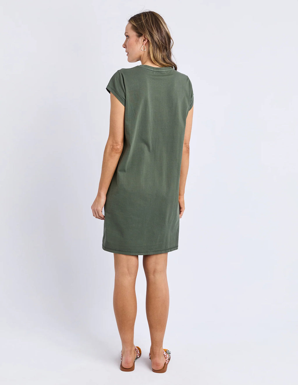 Signature Embroidery Tee Dress-Khaki