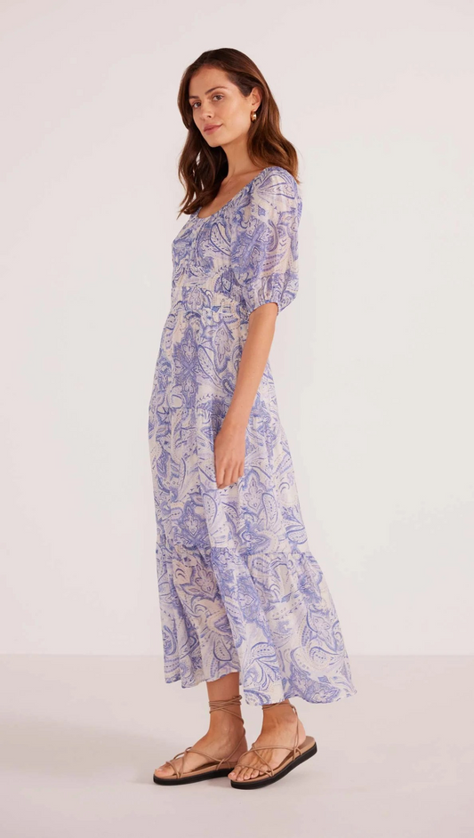 Lola Tiered Midi Dress | Blue Paisly
