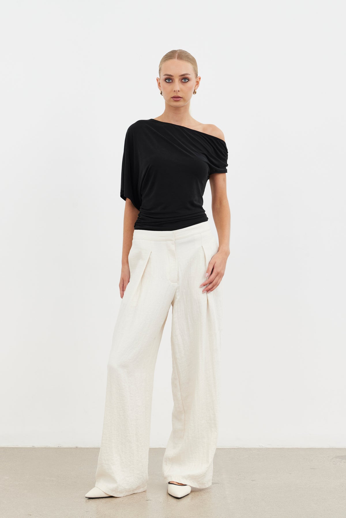 Zena Wide Leg Pant-Ecru