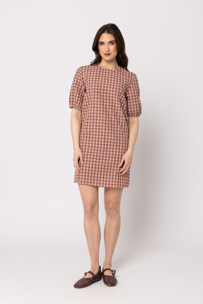 Fun Shift Dress-Chestnut Check