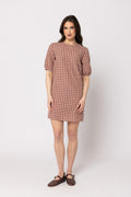 Fun Shift Dress-Chestnut Check