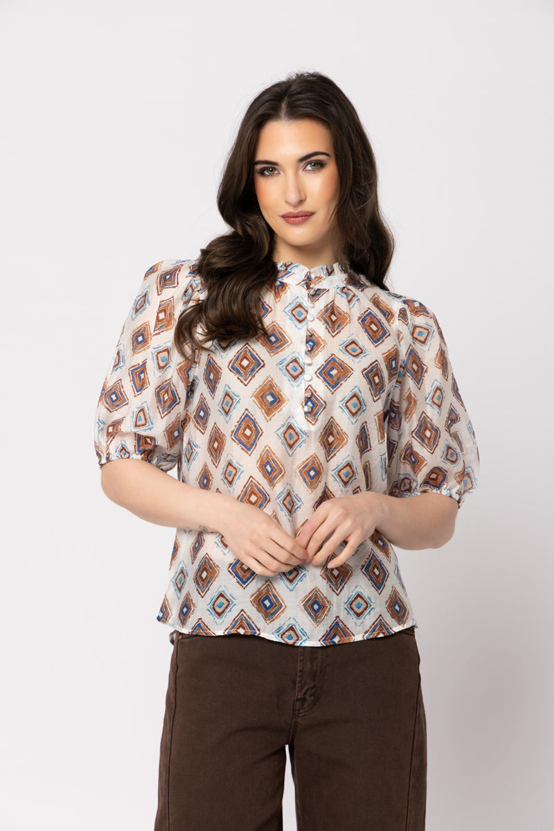 Nina Blouse-Choc Blue Diamond