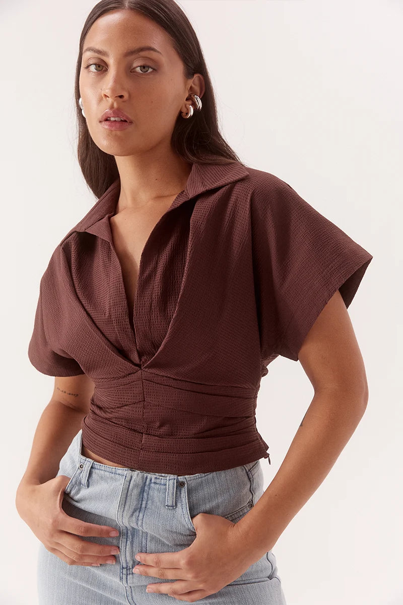 Lyra Crop Shirt-Chocolate