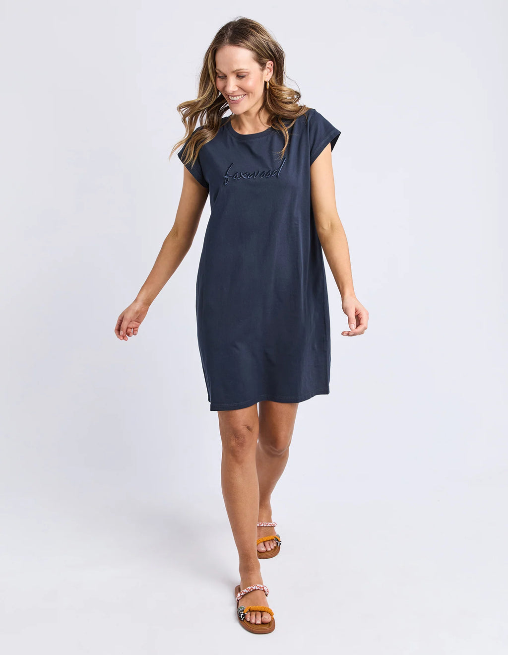 Signature Embroidery Tee Dress-Navy