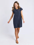 Signature Embroidery Tee Dress-Navy
