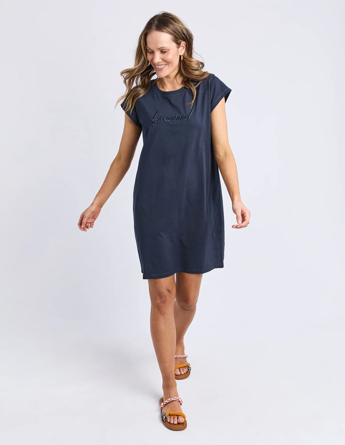 Signature Embroidery Tee Dress-Navy