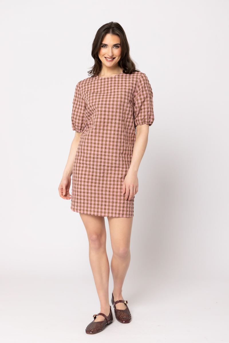 Fun Shift Dress-Chestnut Check