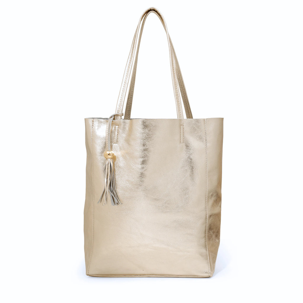 Italian Leather Shopper (Champagne)