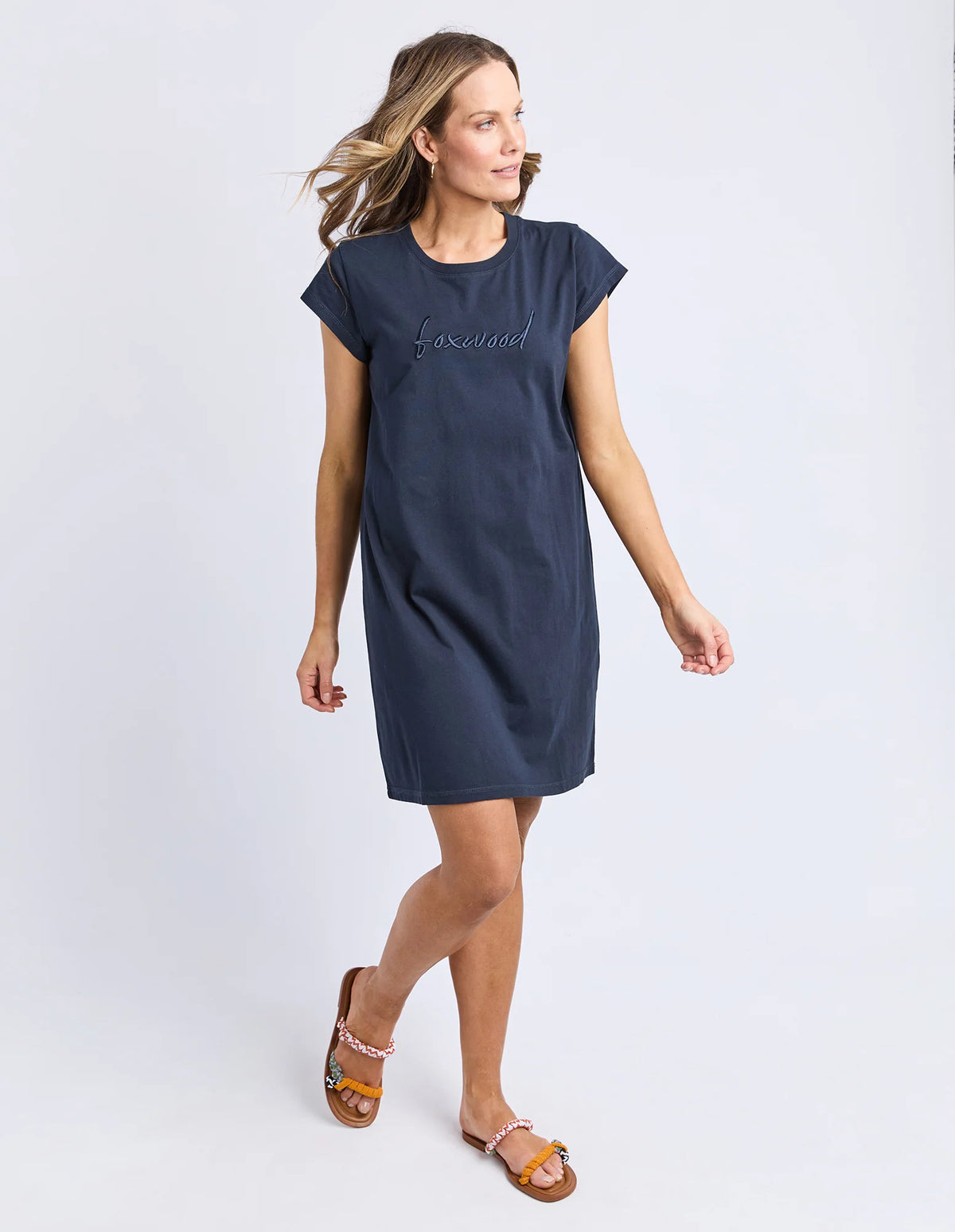 Signature Embroidery Tee Dress-Navy