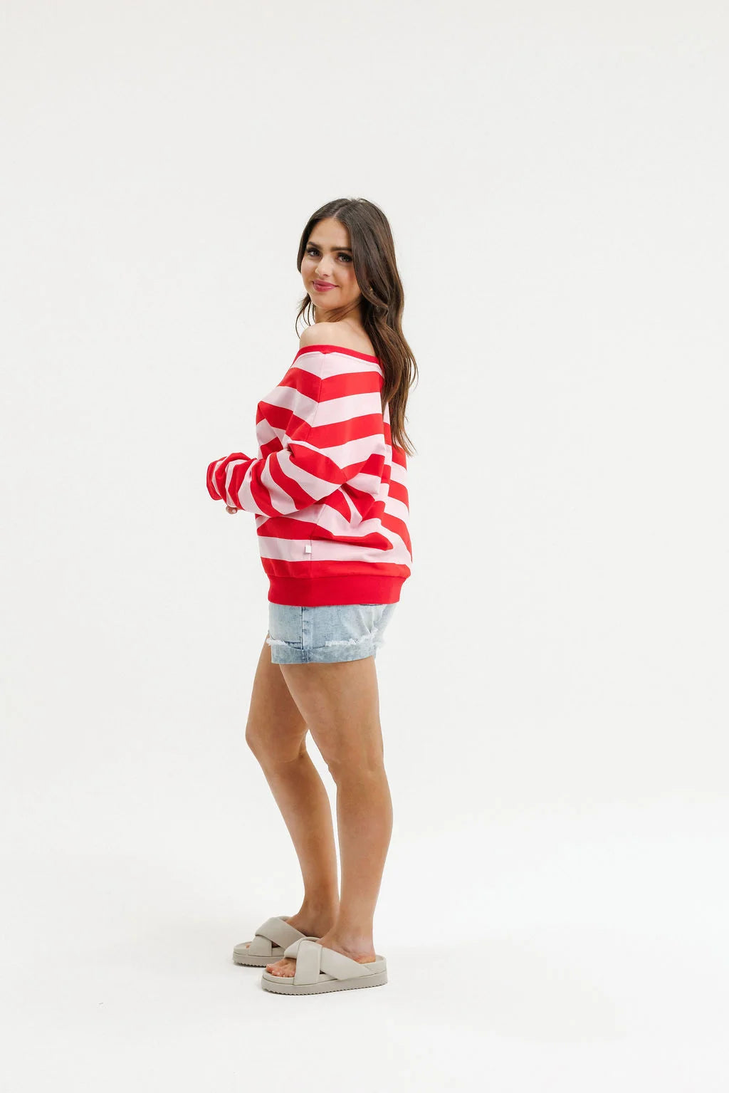 Nora Crew-Cherry & Blush Stripe