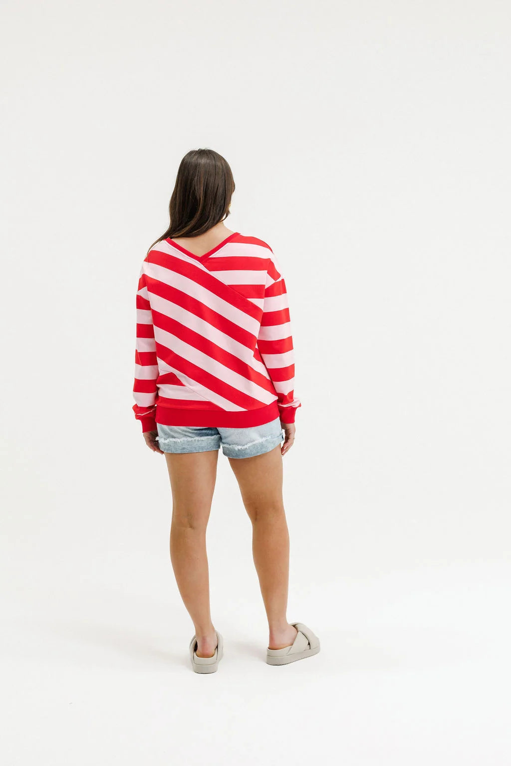 Nora Crew-Cherry & Blush Stripe
