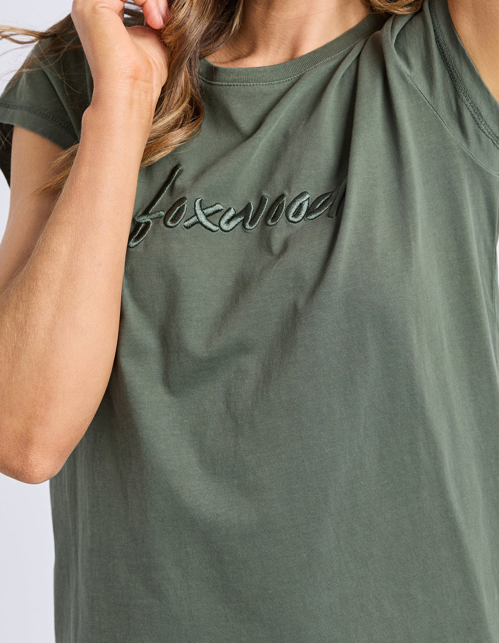 Signature Embroidery Tee Dress-Khaki