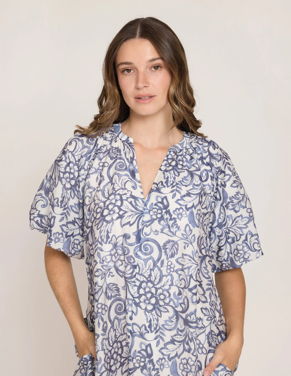 Bertina Dress- Navy Hibiscus