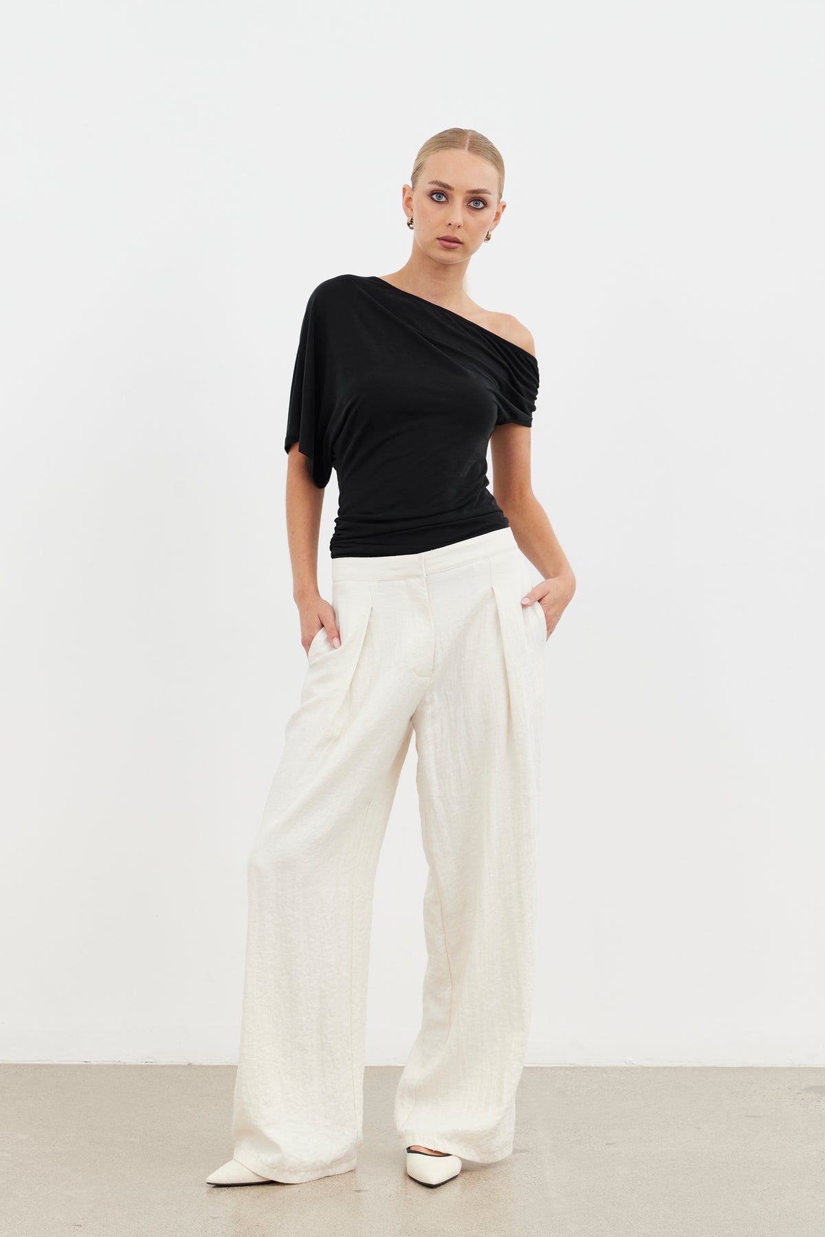 Zena Wide Leg Pant-Ecru