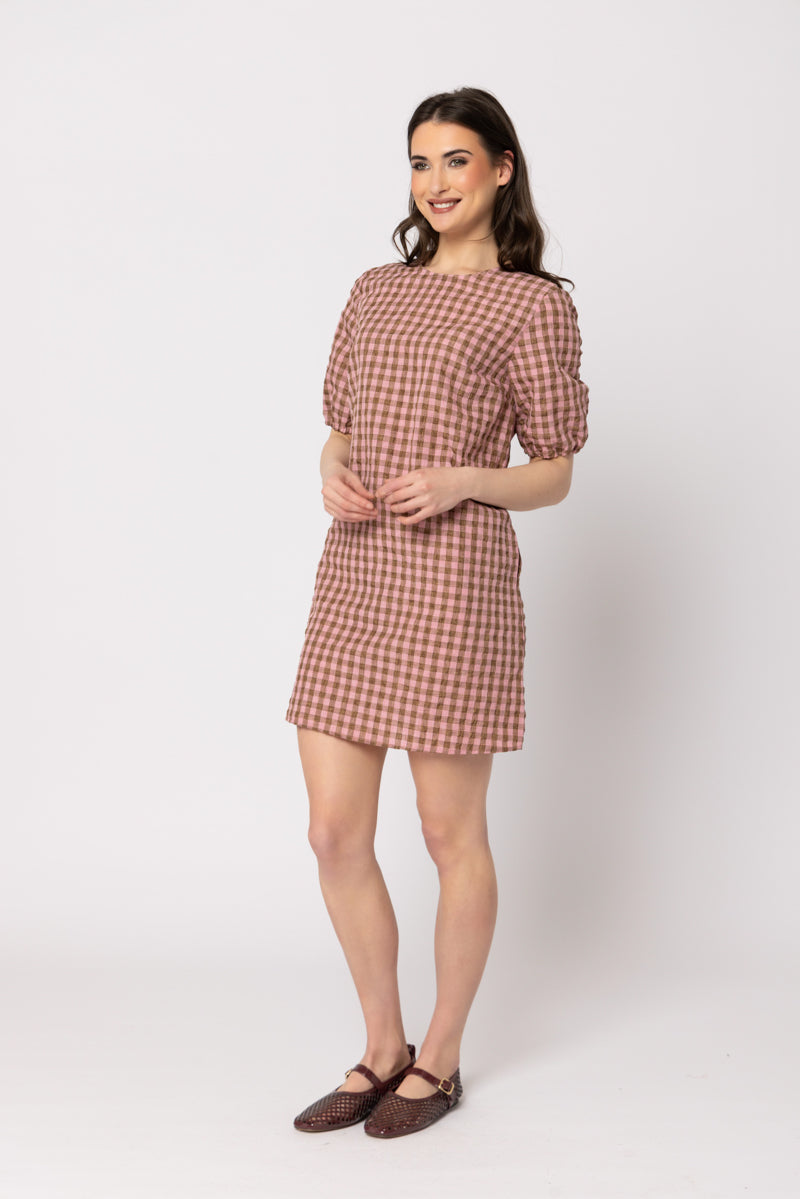 Fun Shift Dress-Chestnut Check