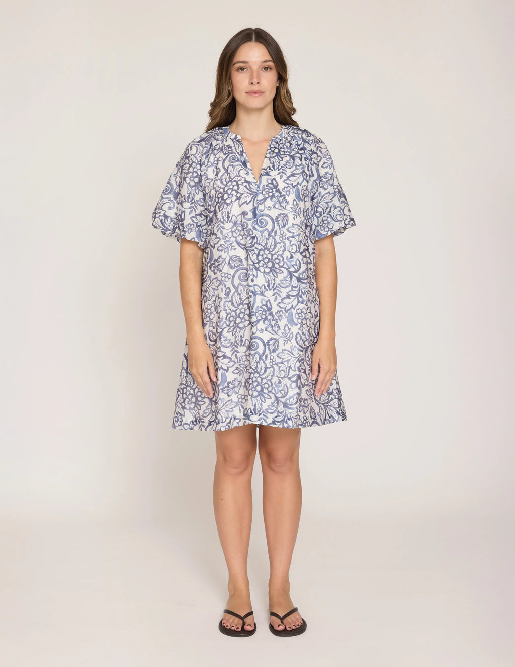 Bertina Dress- Navy Hibiscus