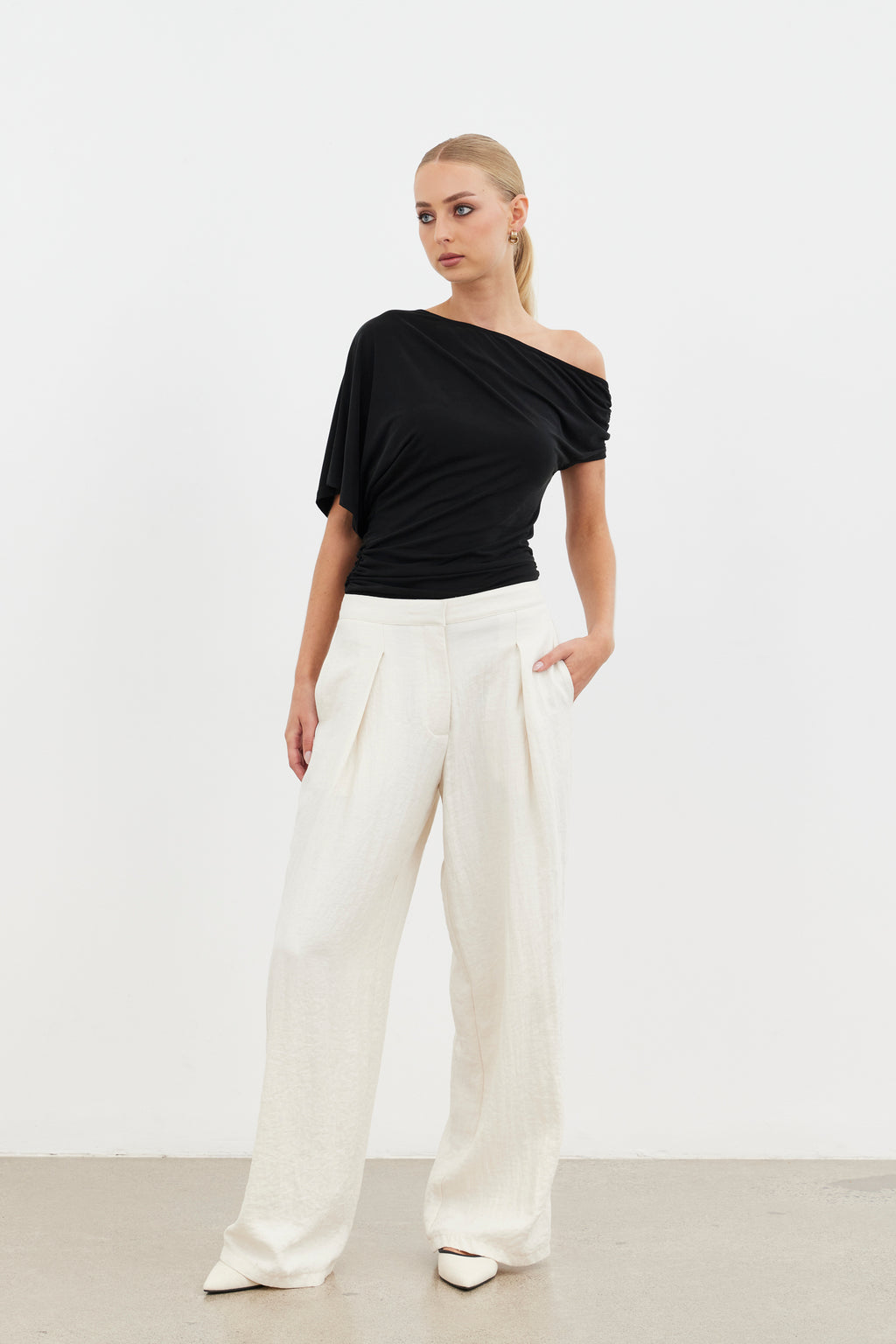 Zena Wide Leg Pant-Ecru