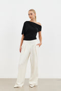 Zena Wide Leg Pant-Ecru