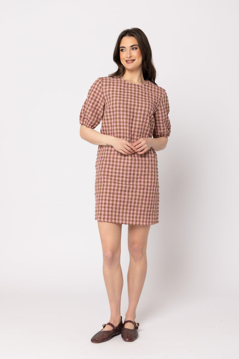 Fun Shift Dress-Chestnut Check