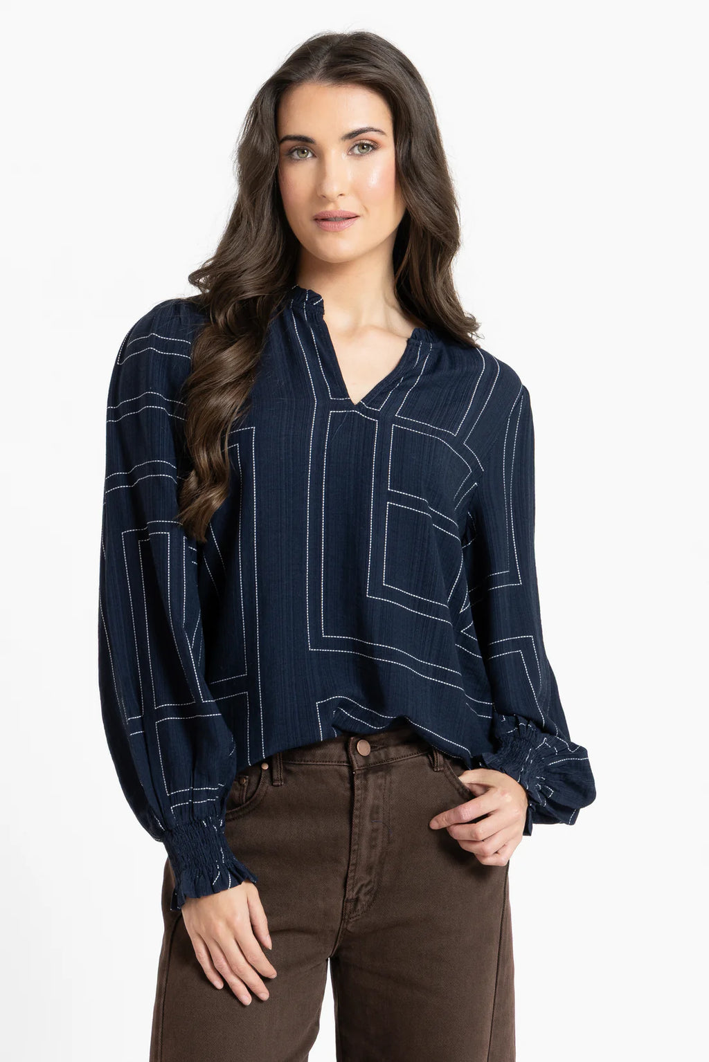 Movement Blouse-Navy Geo