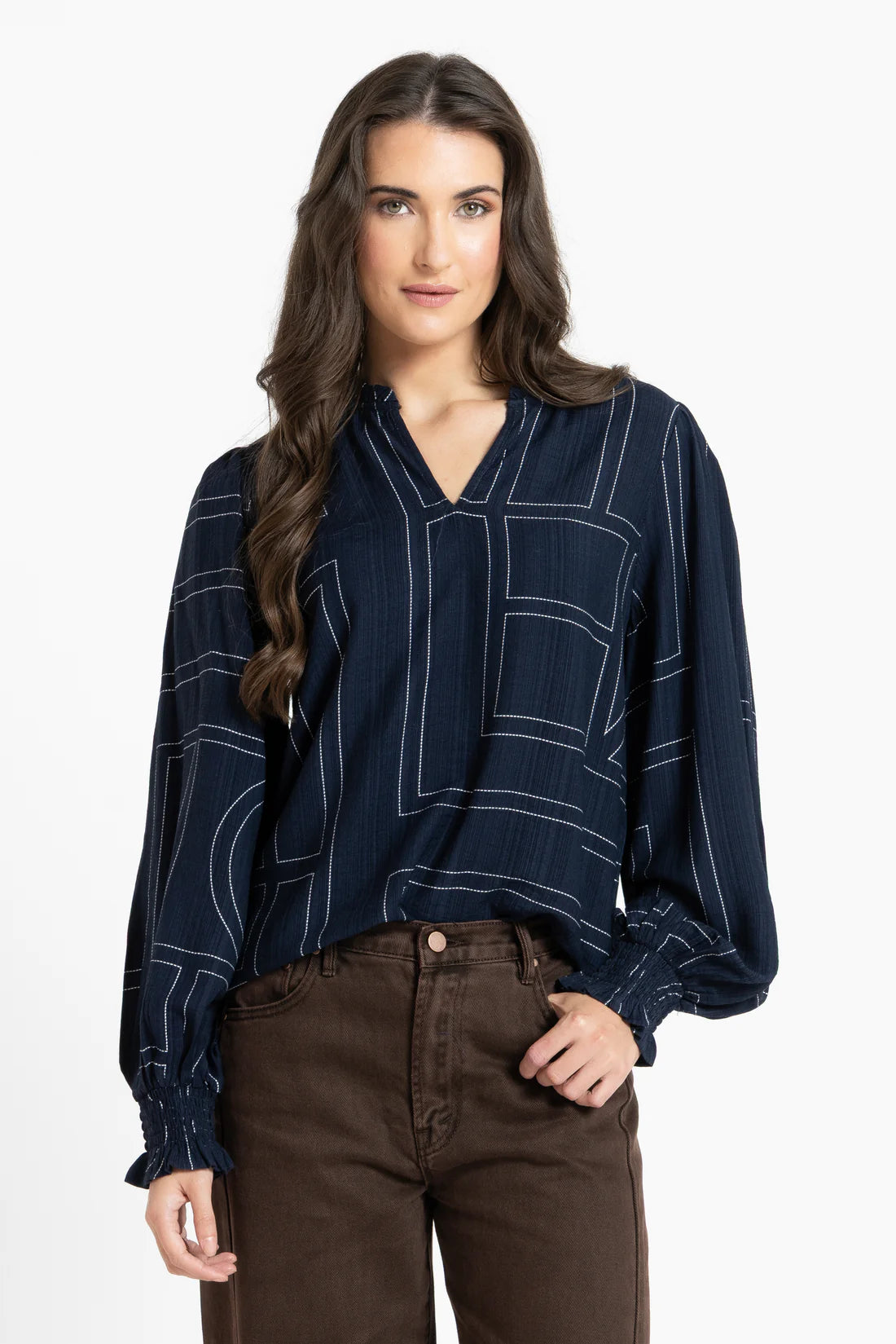 Movement Blouse-Navy Geo