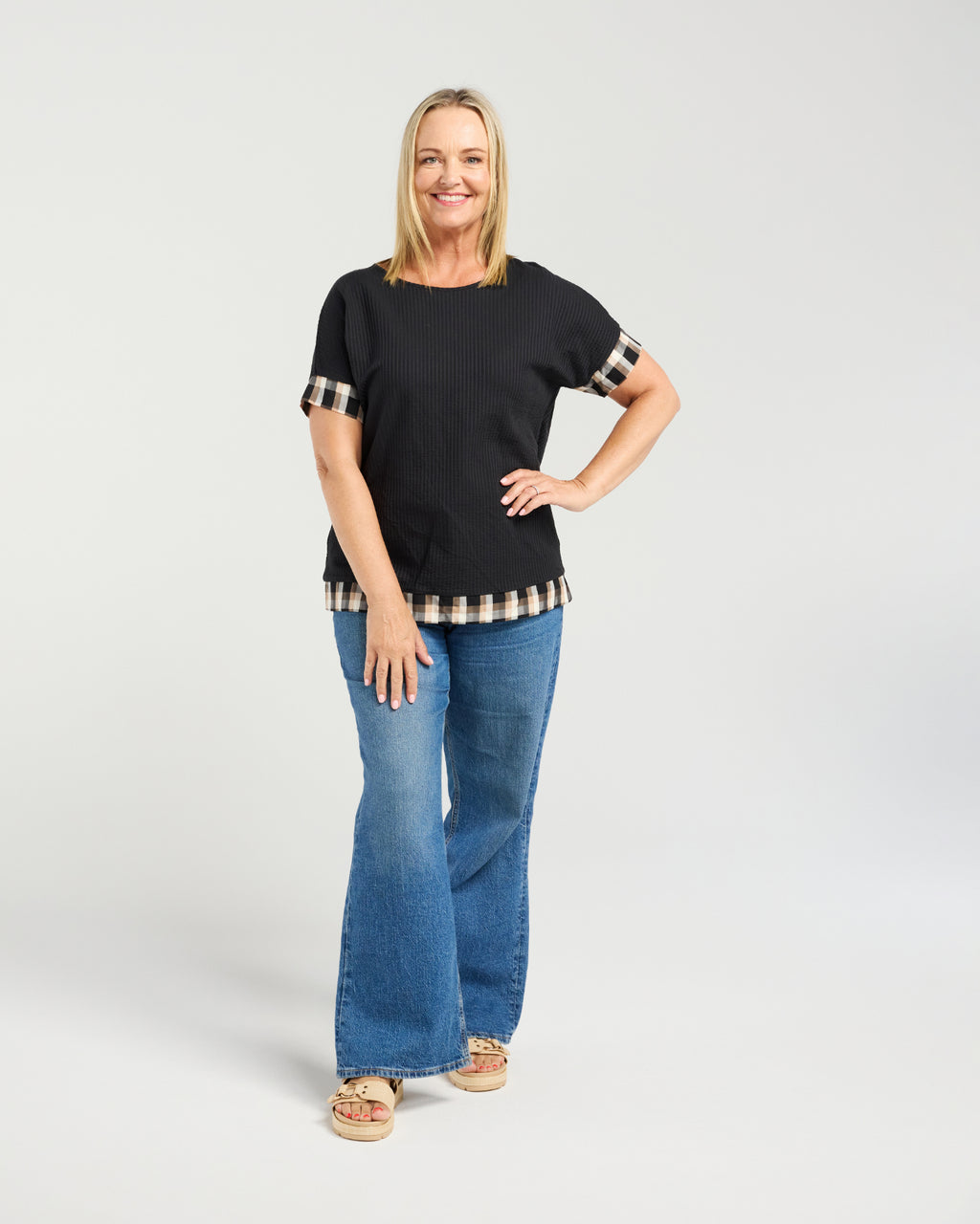 Luna Top-Black & Plaid