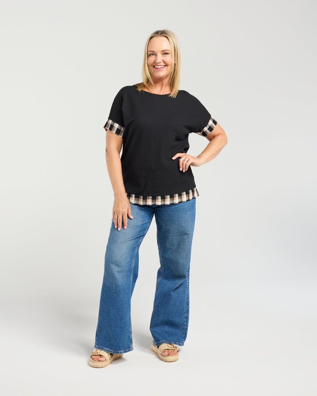 Luna Top-Black & Plaid