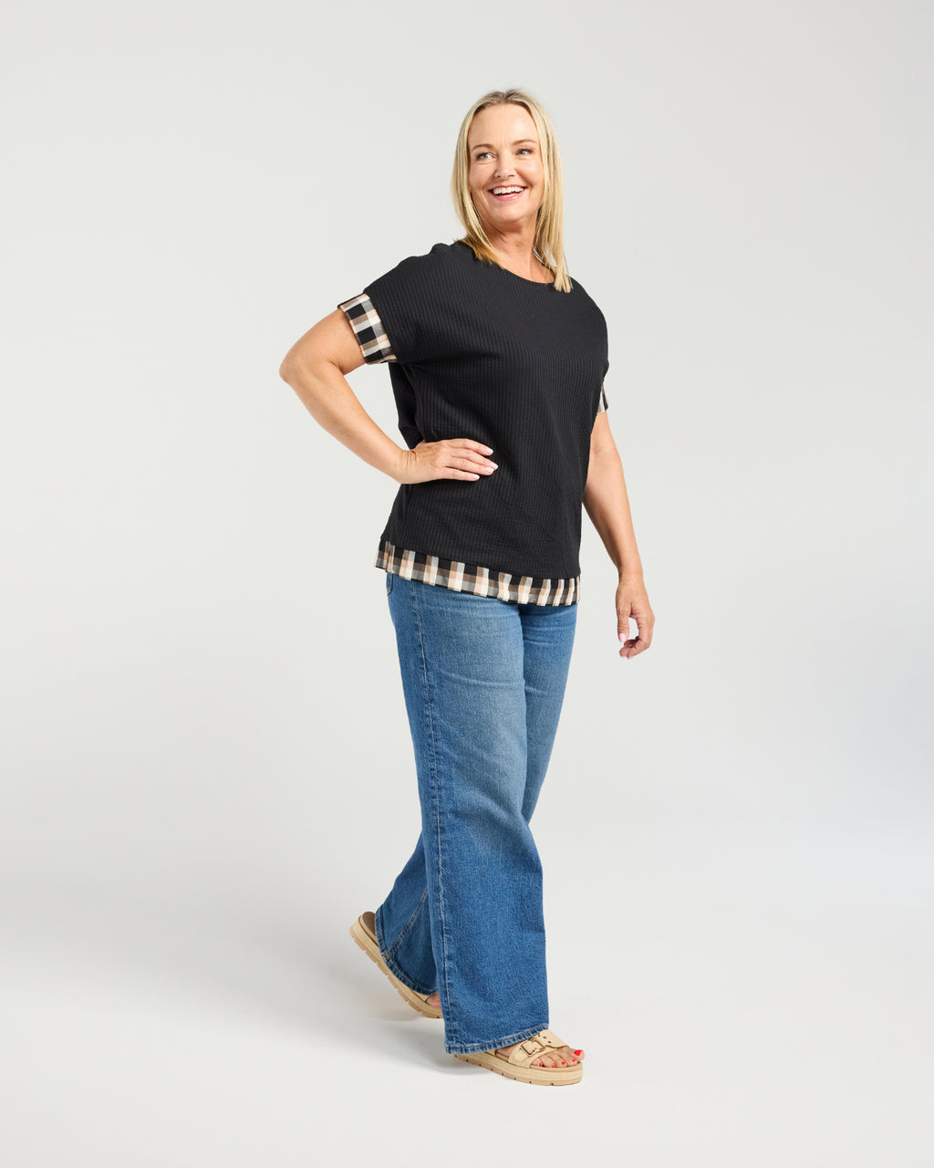 Luna Top-Black & Plaid