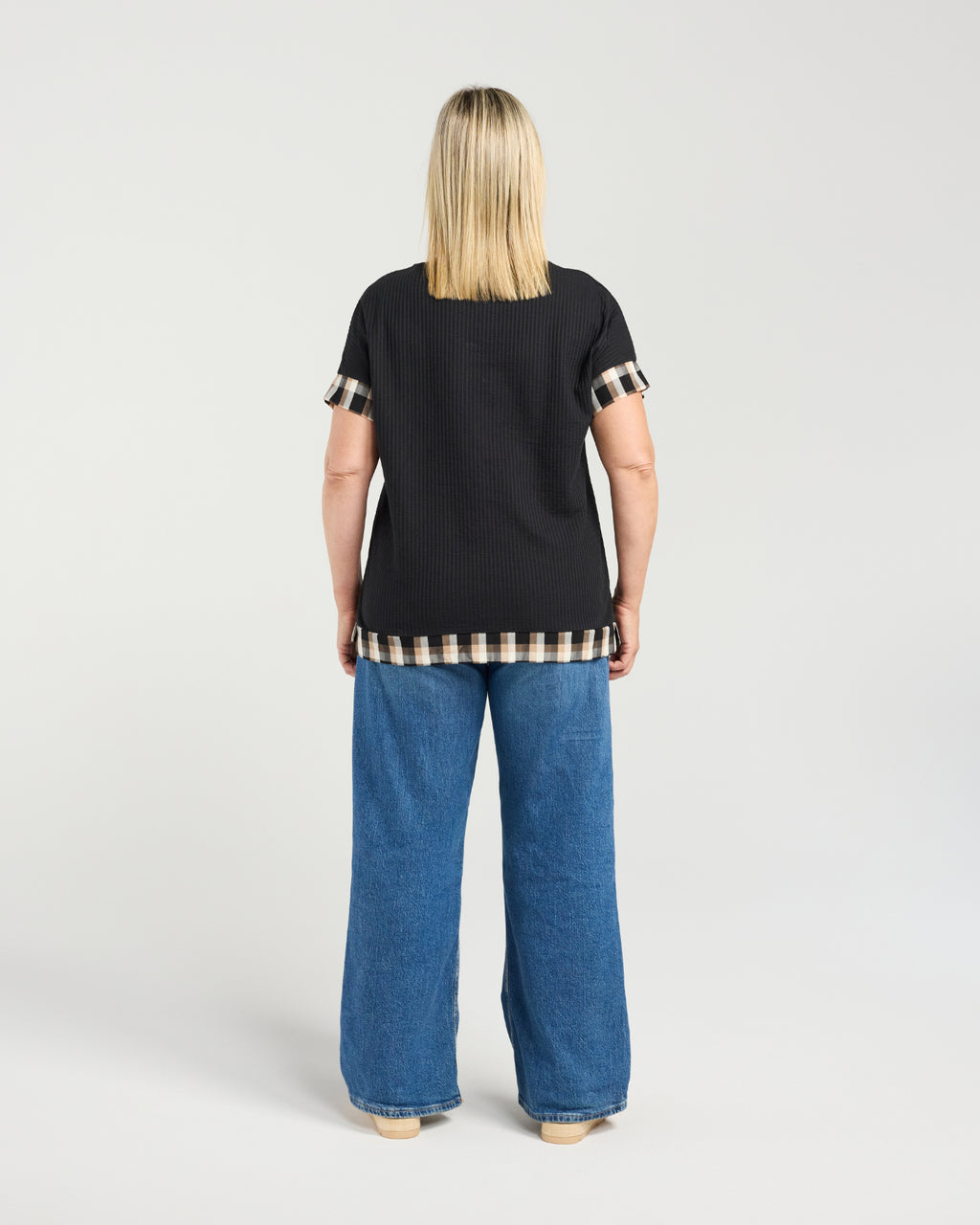 Luna Top-Black & Plaid