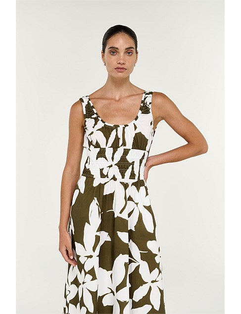 Liora Shirred Midi Dress
