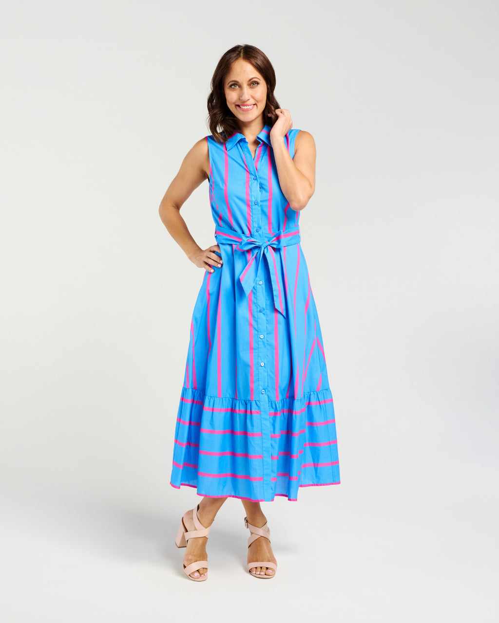 Peyton Dress-Blue/Pink Stripe