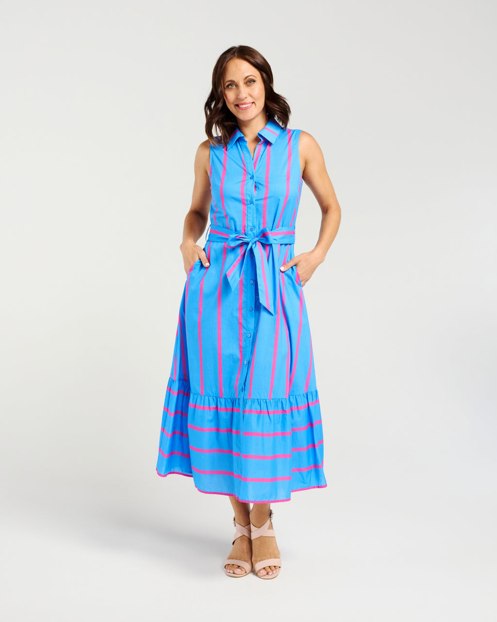 Peyton Dress-Blue/Pink Stripe