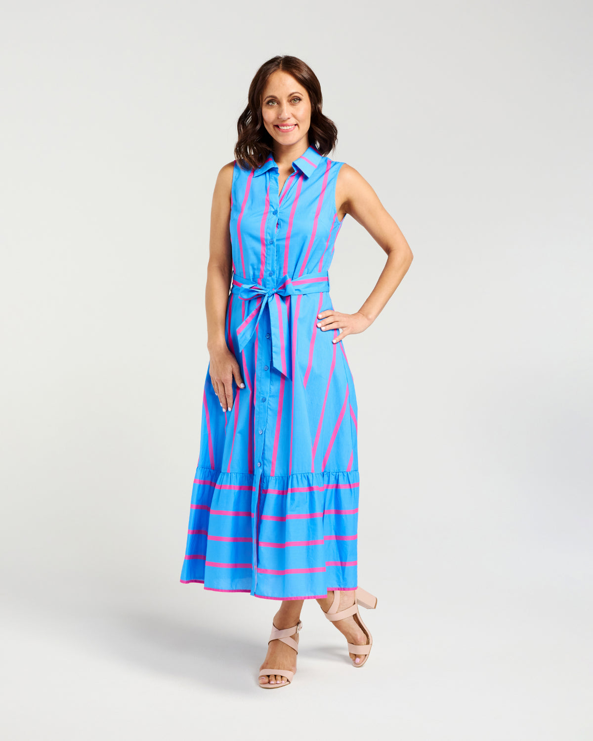 Peyton Dress-Blue/Pink Stripe