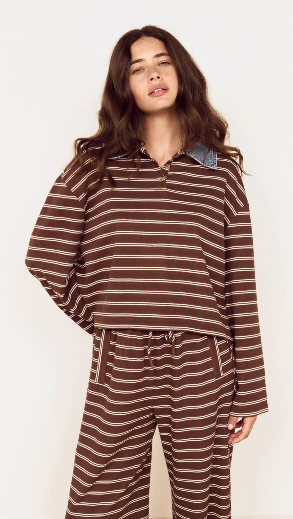 Vesper Polo Top (Chocolate Stripe)