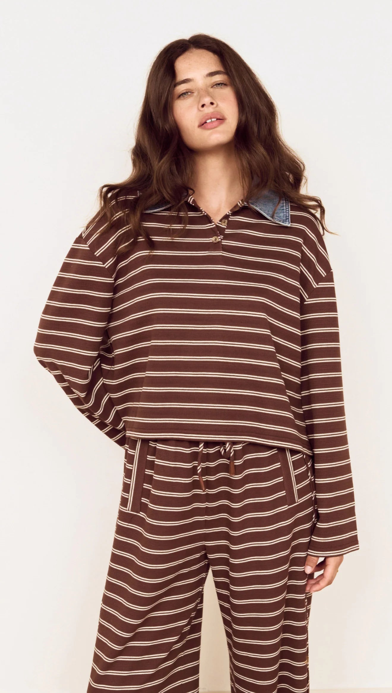 Vesper Polo Top (Chocolate Stripe)