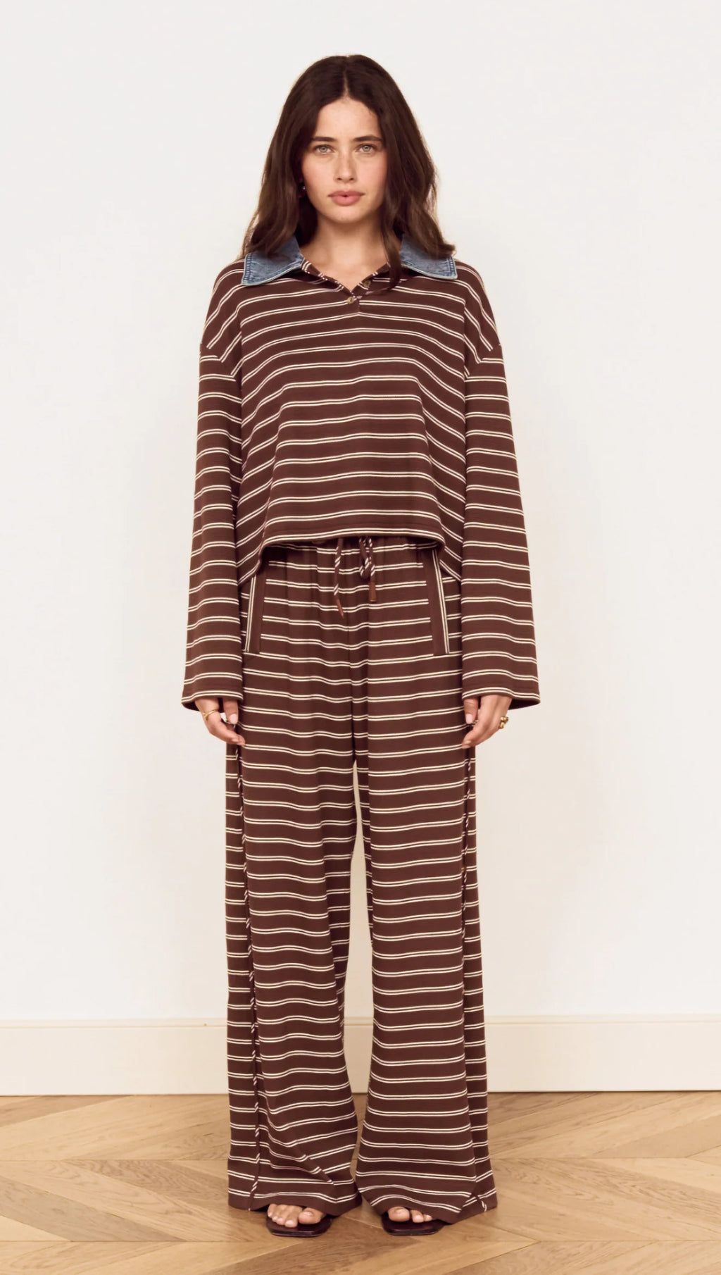 Vesper Polo Top (Chocolate Stripe)