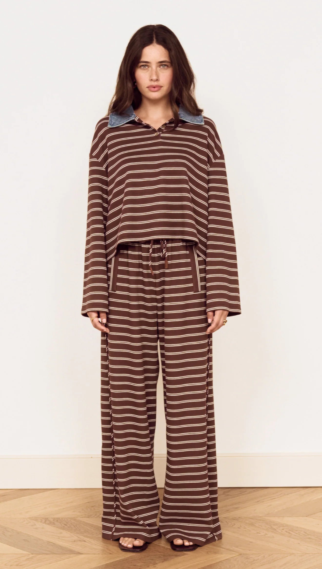 Vesper Polo Top (Chocolate Stripe)