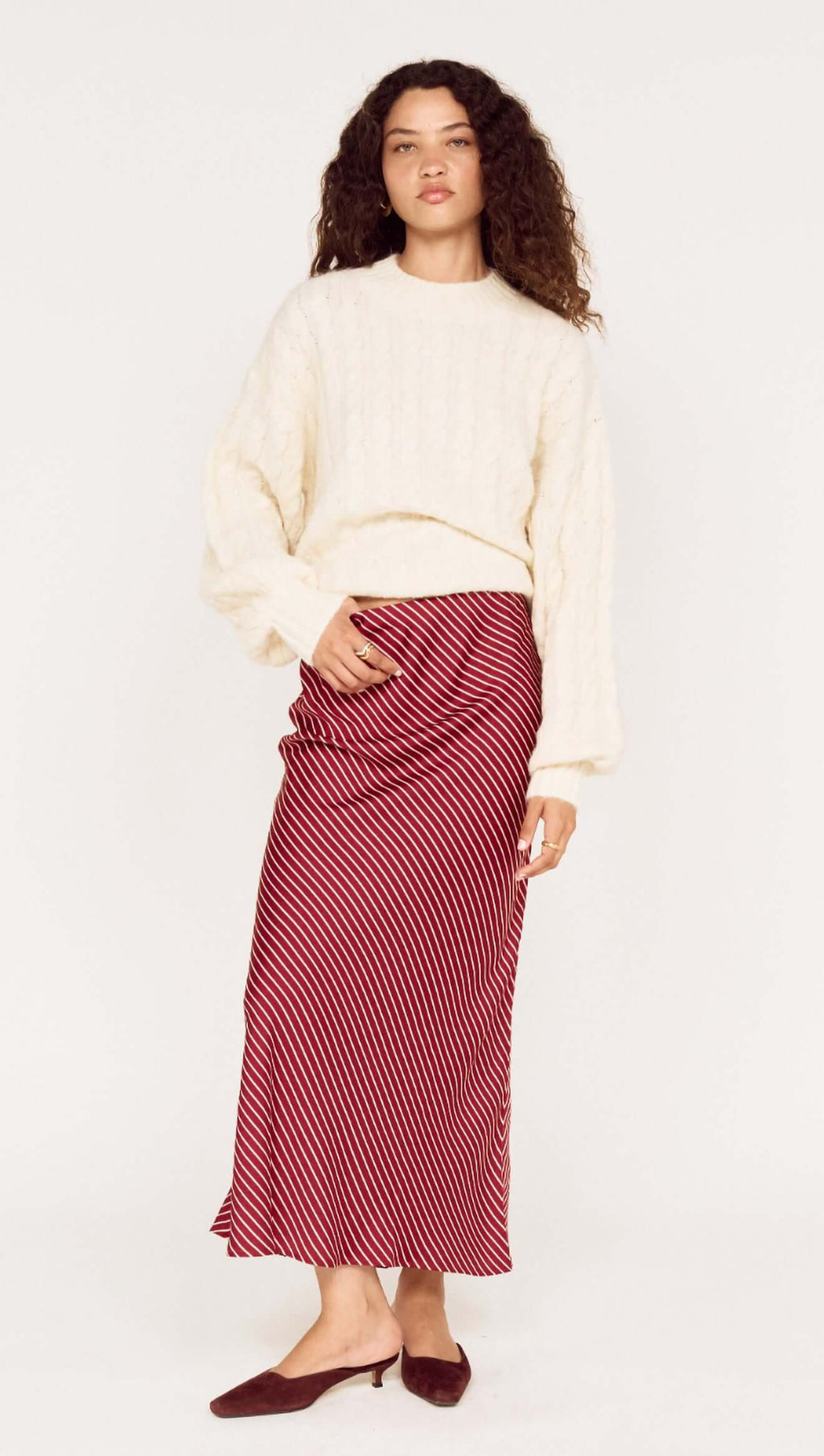 Wine Bias Midi Skirt