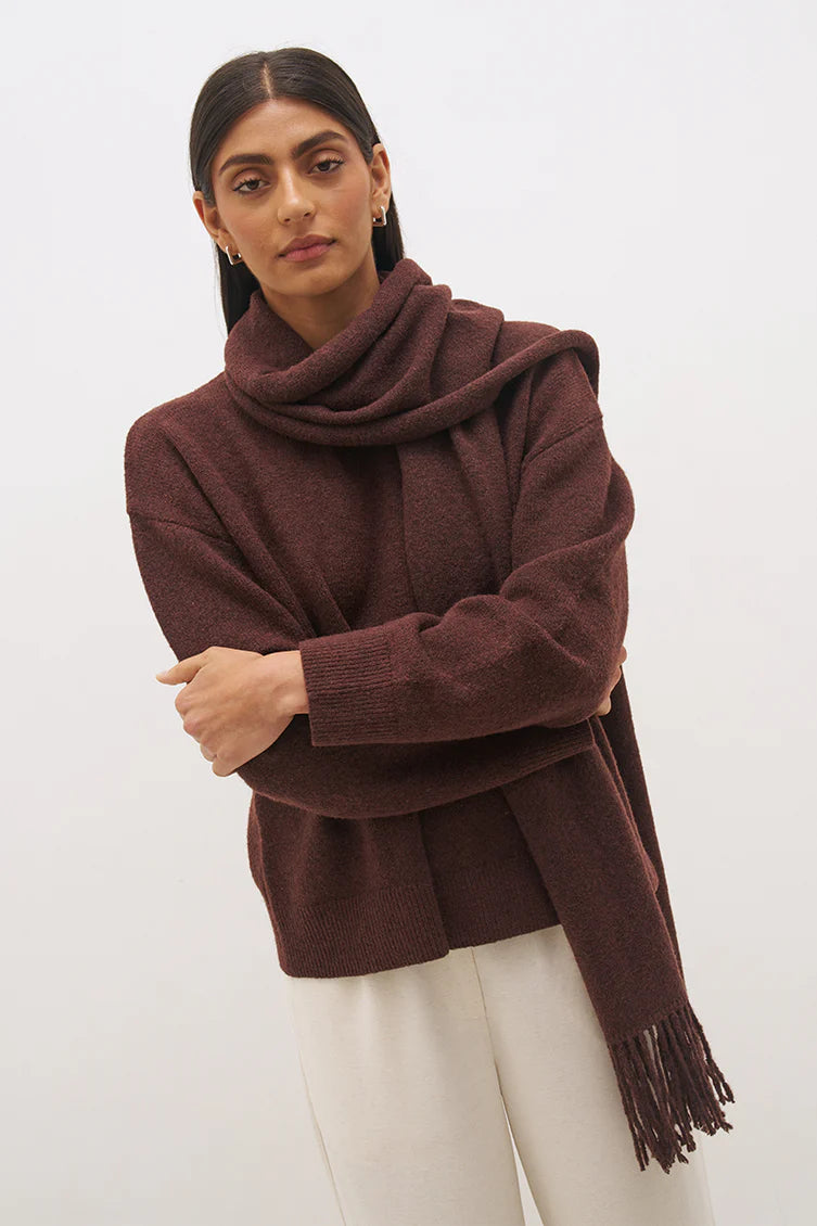 Scarf Knit Jumper-CACAO